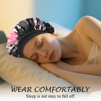 Bonnet en satin floral bonnet à cheveux en soie noire grand bonnet de sommeil pour femmes bonnet de nuit protecteur cheveux bouclés enveloppement douche bonnet de sommeil