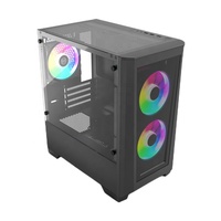 Boîtier de PC de jeu de bureau Micro ATX Mid Tower en acier avec panneau latéral en verre, support de refroidissement par eau de 240 mm, ventilateurs RGB/LED de 12 cm, alimentation de 160 mm