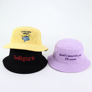 Chapeau seau en <span class=keywords><strong>velours</strong></span> côtelé personnalisé logo de broderie pour hommes femmes mode extérieure cordon <span class=keywords><strong>Bob</strong></span> chapeau - Product Image 5