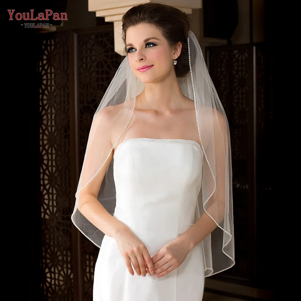 YouLaPan V138 Customizable Simple Rhinestone Edging Single-Layer Multi Size Headdress Bridal Single Party Headdress Wedding Veil