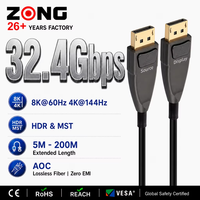 Câble optique actif AOC DP 1.4 HBR3 32,4 Gbps 8K 60Hz HDR compatible MST VESA pour options de 5 à 200 m