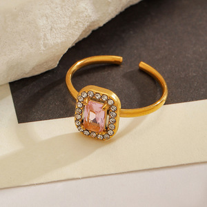 <b>Open</b> <b>Ring</b> Pink Zircon Geometric Shape 18k Gold Plated Women's Jewelry Gift - Product Image 1