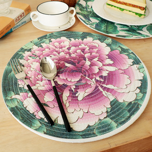Manteles individuales redondos de estilo nórdico, manteles de mesa resistentes al calor de algodón Pp para uso doméstico, lavables, con diseño de flores - Product Image 2