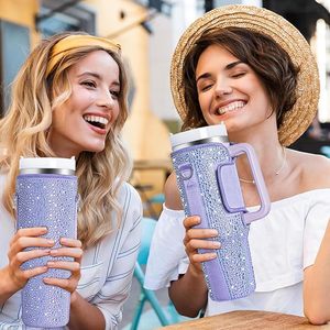 Hot 2024 แก้วน้ํากระเป๋าCarrier 40 Ozผู้หญิงคริสตัลBling Neopreneฉนวนความร้อนขวดน้ําแขนพร้อมสายคล้อง - Product Image 5