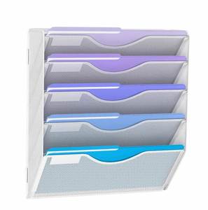 5-Tier Magazine File Holder A4 <b>Wall</b> Mounted Document Mesh Magazine Rack File Organiser Office Stationery Supplies <b>Desk</b> Organiser - Product Image 1