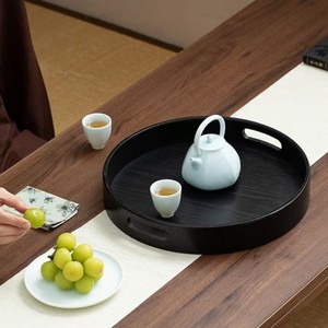Plateau de service rond en bois noir YFF, multifonctionnel pour le thé, les collations, l'affichage et le rangement, 30 cm, finition laquée - Product Image 2