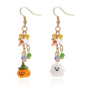 Pendientes de Borla con Colgante de Calabaza Fantasma Naranja de Verano para Mujer, Aleación Chapada en Oro para Fiestas, Accesorios para Orejas de Halloween - Product Image 5