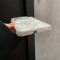 Étui de téléphone élégant et romantique en dentelle florale rose, blanc et noir pour iPhone DUO, housse de protection anti-chute