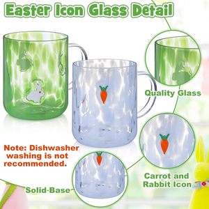 Ensemble de tasses en verre à texture martelée en borosilicate résistant à la chaleur, motif Lapin de Pâques et carotte, pour les fêtes de printemps et comme cadeau - Product Image 3