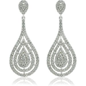 Ornaatis Teardrop <b>Dangle</b> <b>Earrings</b> Sterling Silver 1.57 Inches Princess Cut <b>Diamonds</b> Wedding Jewelry - Product Image 1