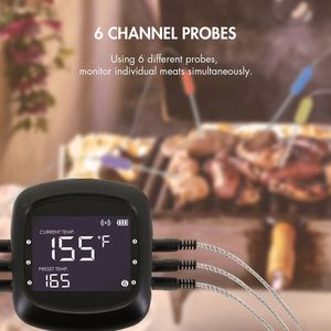 Termómetro Digital para Carne, Termómetro Inteligente Inalámbrico para Barbacoa Controlado por Aplicación con 6 Sondas de Acero Inoxidable, Pantalla LCD Grande - Product Image 3