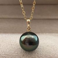 Collar con Colgante de Perla Verde Pavo Real Tahitiana, Chapado en Oro de 14K, Perla de Agua de Mar Simulada de Alto Brillo, para Uso Diario y Banquetes