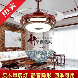 Ir nova luz chinesa do ventilador de teto invisível retro ventilador luz com ventilador elétrico lustre de mogno ventilador chinês vivendo