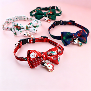 Nouveau Collier de Noël Festif Ajustable pour <span class=keywords><strong>Animaux</strong></span> de Compagnie (Chats et Chiens) avec Nœud Papillon Amovible en Polyester – Série d'Accessoires de Fête - Product Image 1