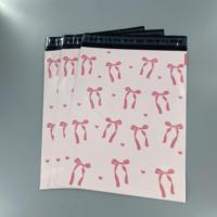 Sacs d'expédition en polyéthylène imprimés avec un nœud rose personnalisé, autocollants, imperméables, pour l'emballage des petites entreprises