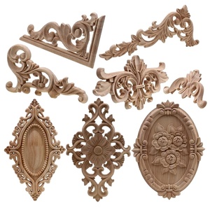 2023 personalizzato in legno massello intagliato onlay scultura Appliques in legno mobili decorazione dell'armadio intaglio floreale Applique in legno - Product Image 1