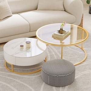 <span class=keywords><strong>Table</strong></span> basse de salon, style moderne et luxueux, simple, petite, familiale, plateau rond en pierre, combinaison de <span class=keywords><strong>table</strong></span> basse - Product Image 2