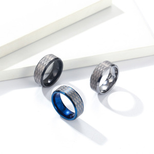 Anillo de Acero de Tungsteno para Hombre, Grabado Láser Geométrico, Anillo de Boda Negro, Joyería - Product Image 2