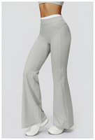 Cross-border kleurblok nude-feel zweetafvoerende kreukherstellende lange spandex/nylon broek wijde pijpen nep-tweedelig model