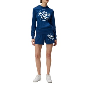 Conjunto de 2 Piezas de Sudadera con Capucha y Pantalones Cortos para Mujer, Transpirable, de Verano, con Logotipo Personalizado, Top Corto Deportivo - Product Image 1
