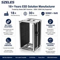 Rack SMT ESD pour circuits imprimés avec réglage de la bande, 355x320x563mm, certifié RoHS, 10^4-10^6 Ohm
