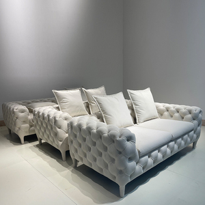 Canapé en cuir blanc de style américain haut de gamme pour boîte de nuit, ensemble de canapés décontractés en velours - Product Image 6