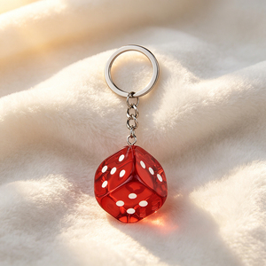 Red Acrylic <b>Cube</b> Keychain With White Logo Print Square Shape Fun Style <b>Light</b> Keychain - Product Image 3