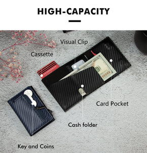 Slim <b>Metal</b> Aluminum Credit Card Case ID Card Slot Magnetic Strip Closure Tri-fold PU Carbon Fiber Leather <b>Wallet</b> POP up <b>Wallet</b> - Product Image 6