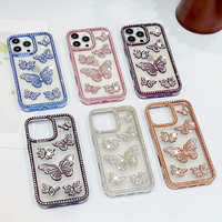 Étui de protection antichoc en TPU transparent avec strass 3D en forme de papillon pour iPhone 16 – Vente en gros de coques de téléphone portable