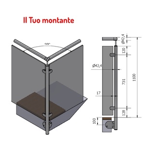 Altura de fijación lateral de acero inoxidable vertical de 1,10 M, SKU, pulido, AISI 316, para vidrio de 90 °, acero inoxidable, el más alto - Product Image 1