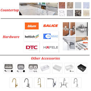 Armoire de cuisine en forme de U verte conçue par Alland Supplier, sous la hotte, pour petite cuisine, avec accessoires - Product Image 5