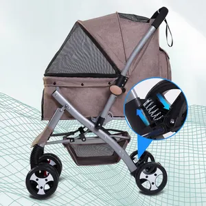 Vente en gros de petite poussette pour chiots en tissu cationique 600D souple à 4 roues