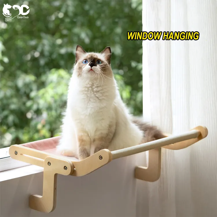 Geerduoペットは屋内猫のベッドサイドのための調節可能な猫の窓のとまり木のハンモックを簡単に組み立てます