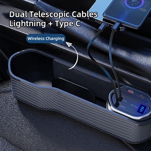 ฮับ USB ชาร์จเร็วแบบยืดหดได้สองช่อง พร้อมที่เก็บของในรถยนต์แบบ PU และที่ชาร์จไร้สาย กล่องเก็บของสำหรับรถยนต์และรถบรรทุก - Product Image 2