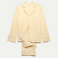 Ensemble de pyjama de luxe pour femme, pantalon long ample et doux en coton biologique et élasthanne, col à revers, été automne