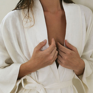 2025 alla moda con cintura a manica lunga da donna in cotone abiti da notte corti estivi Casual abito a portafoglio <span class=keywords><strong>bianco</strong></span> da donna - Product Image 3