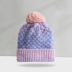 Femmes Dames Épais Chaud Doublé Fausse <span class=keywords><strong>Fourrure</strong></span> Pompon Twisted Waffle Knit Tie Dye Beanie <span class=keywords><strong>Toque</strong></span> Colorful Warm Pattern Knitted Winter Hat - Product Image 5