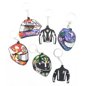 Rubber Keychain Custom Car Accessories Cartoon Keyrings Cute PVC Keychains Motorcycle Helmet