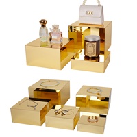 Présentoirs cosmétiques en acrylique miroir or et argent, boîte carrée, étagère en cascade, rangement multi-niveaux, organisateur de bureau