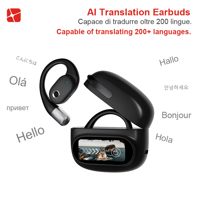 Smart Case OWS Open Ear Headphones Touch Screen AI Translation Air Conduction 14.2mm Driver Clear Sound LED 5.4 IPX5 Waterproof