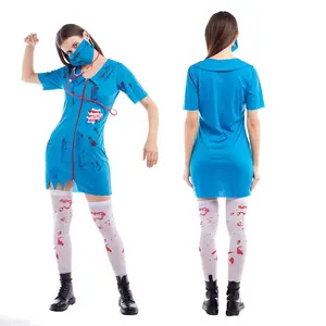 2024 fantasia de enfermeira Zumbi para Halloween, uniforme de enfermeira para meninas assustadoras por atacado