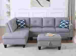 リビングルーム 家庭用 おしゃれでライトラグジュアリーなIrineフェイクレザーセクショナルソファ オットマン付き - Product Image 2