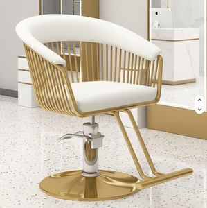 Chaise de coiffure en cuir PU à capitonnage tendance, base ronde dorée, chaise de salon de coiffure pour salon - Product Image 3