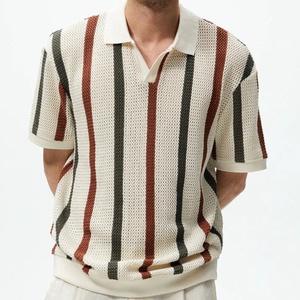 Biểu Tượng Tùy Chỉnh Áo Thun Dệt Kim Hollow out Sọc Đan Jumper Tương Phản Màu Sắc Ngườ<span class=keywords><strong>i</strong></span> Đàn Ông Ngắn Tay Áo Ngườ<span class=keywords><strong>i</strong></span> Đàn Ông Của Polo T Áo Sơ Mi Dệt Kim Áo Len - Product Image 3