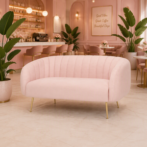 Set <span class=keywords><strong>Moderno</strong></span> ed Elegante di Poltrona e Divano in Tessuto Rosa con Gambe in Metallo Dorato per Appartamenti e Hotel - Product Image 2