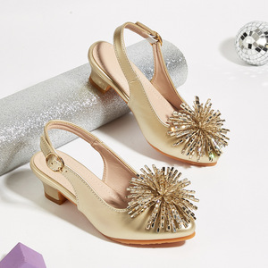 Zapatos de tacón alto plateados y dorados con lazo de flores para niñas, zapatos de fiesta, zapatos de <span class=keywords><strong>princesa</strong></span> para cumpleaños, sandalias. - Product Image 2