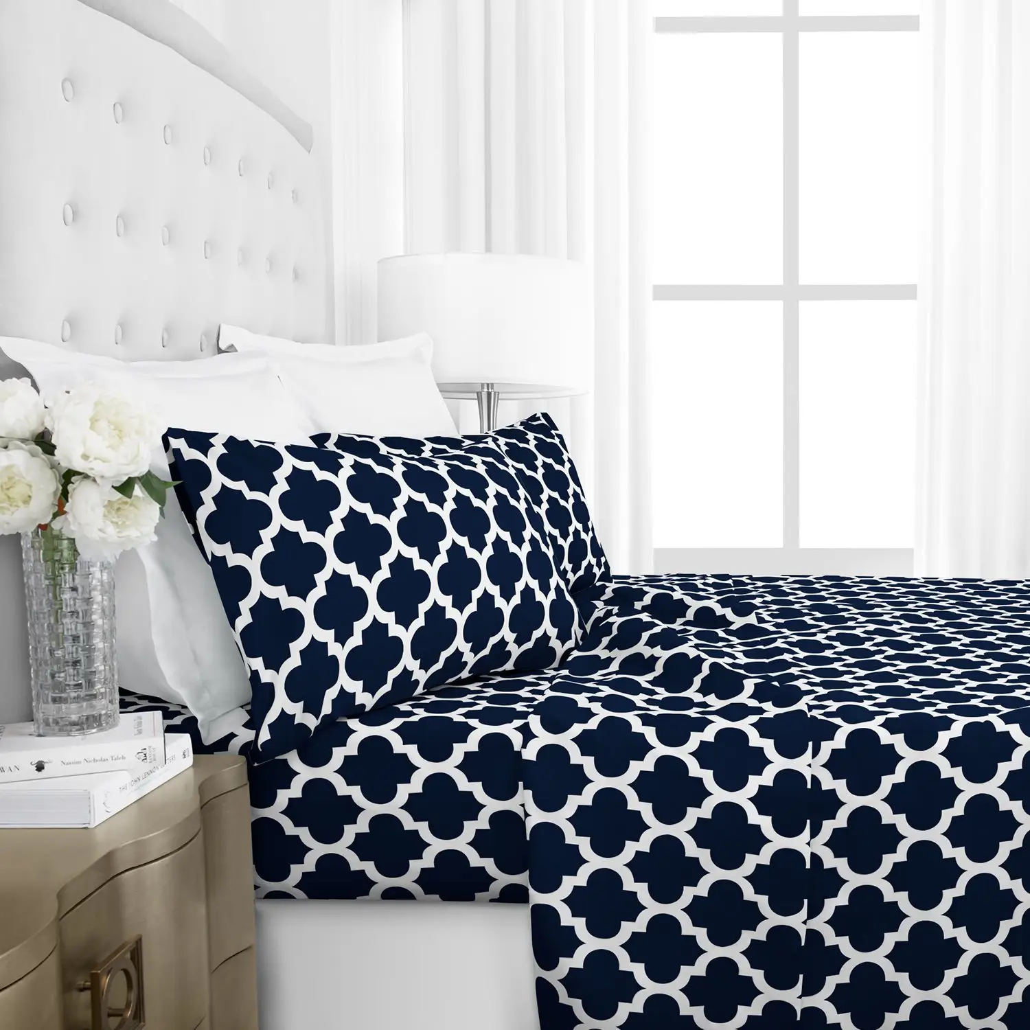 Juegos de sábanas y fundas de almohada geométricas clásicas Juego de cama de sábana plana de sábana bajera de Hotel