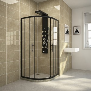 Paroi de douche pliante moderne en forme de secteur, verre trempé transparent 4 mm, avec poignée et drain, pour salle de bain d'hôtel - Product Image 6