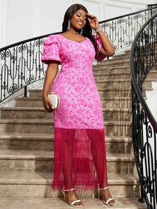 فستان سهرة نسائي صيفي بأكمام قصيرة وياقة مربعة مع زهور وشراشيب - Product Image 2