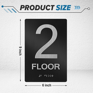 Letrero Profesional para Piso con Número en Braille - Letrero Táctil para Puerta/Pared para Oficina, Hotel, Hospital, Negro/Plateado, Personalizable - Product Image 1